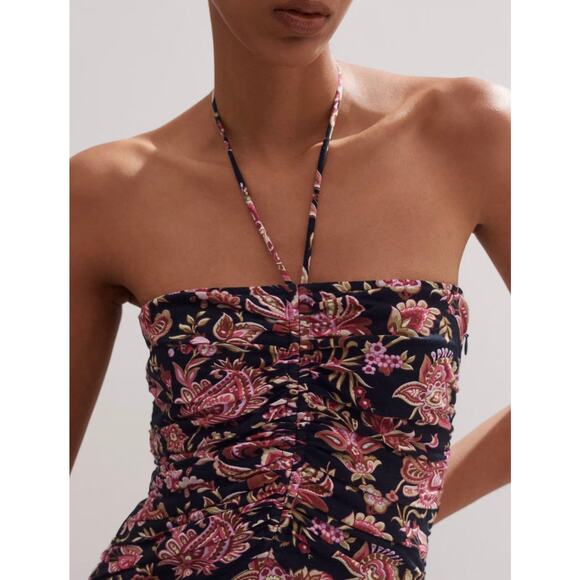 ME+EM Paisley Print Midi Dress Halter Cotton Floral Drop Waist Size 10 Pink - Picture 4 of 5